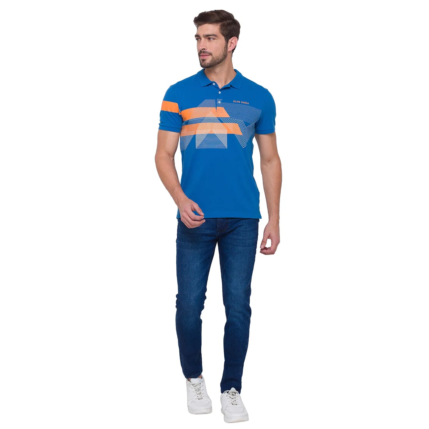 Being Human Clothing Men Regular Fit Polo Neck T-Shirts-Marine Blue