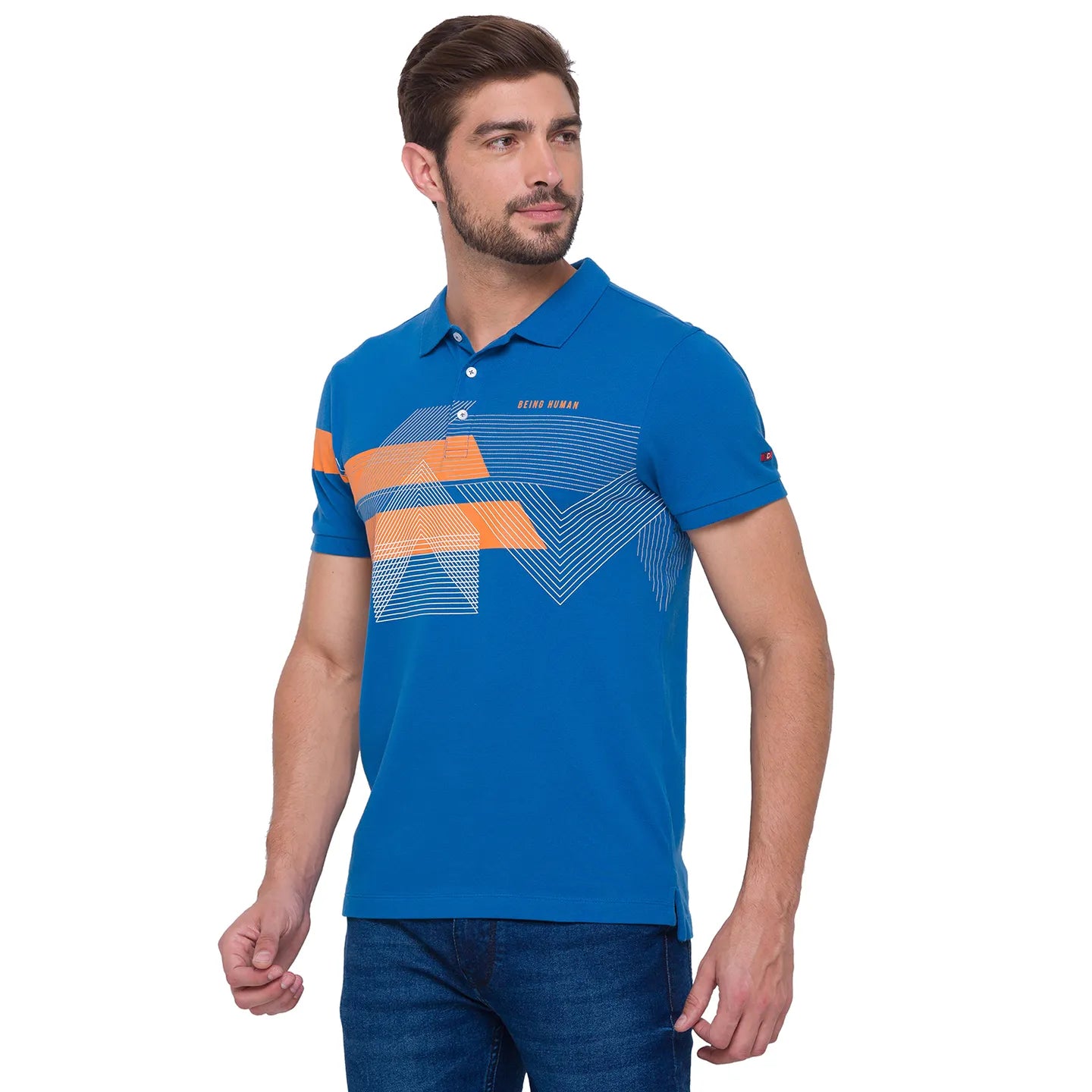 Being Human Clothing Men Regular Fit Polo Neck T-Shirts-Marine Blue