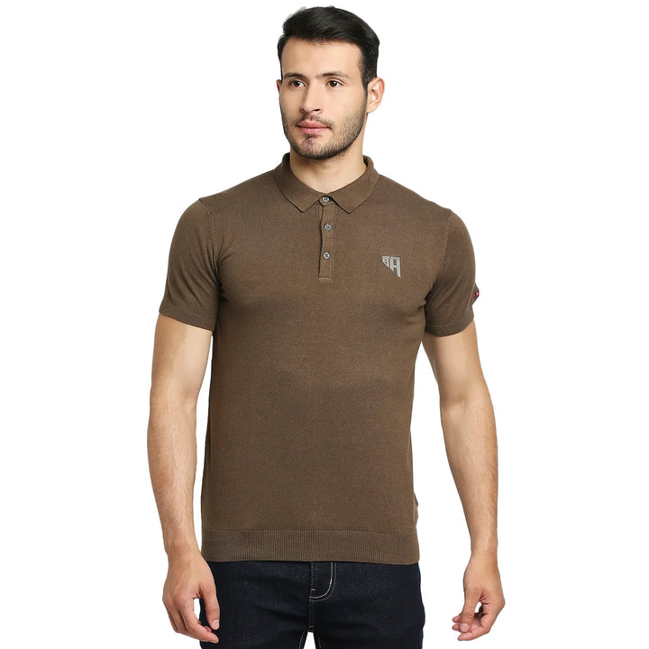 Brown Regular Fit Men's Polo T-Shirt