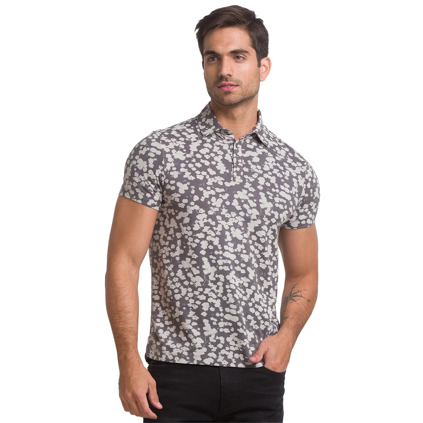 Grey Slim Straight Fit Men's Polo T-Shirt by Being Human Clothing