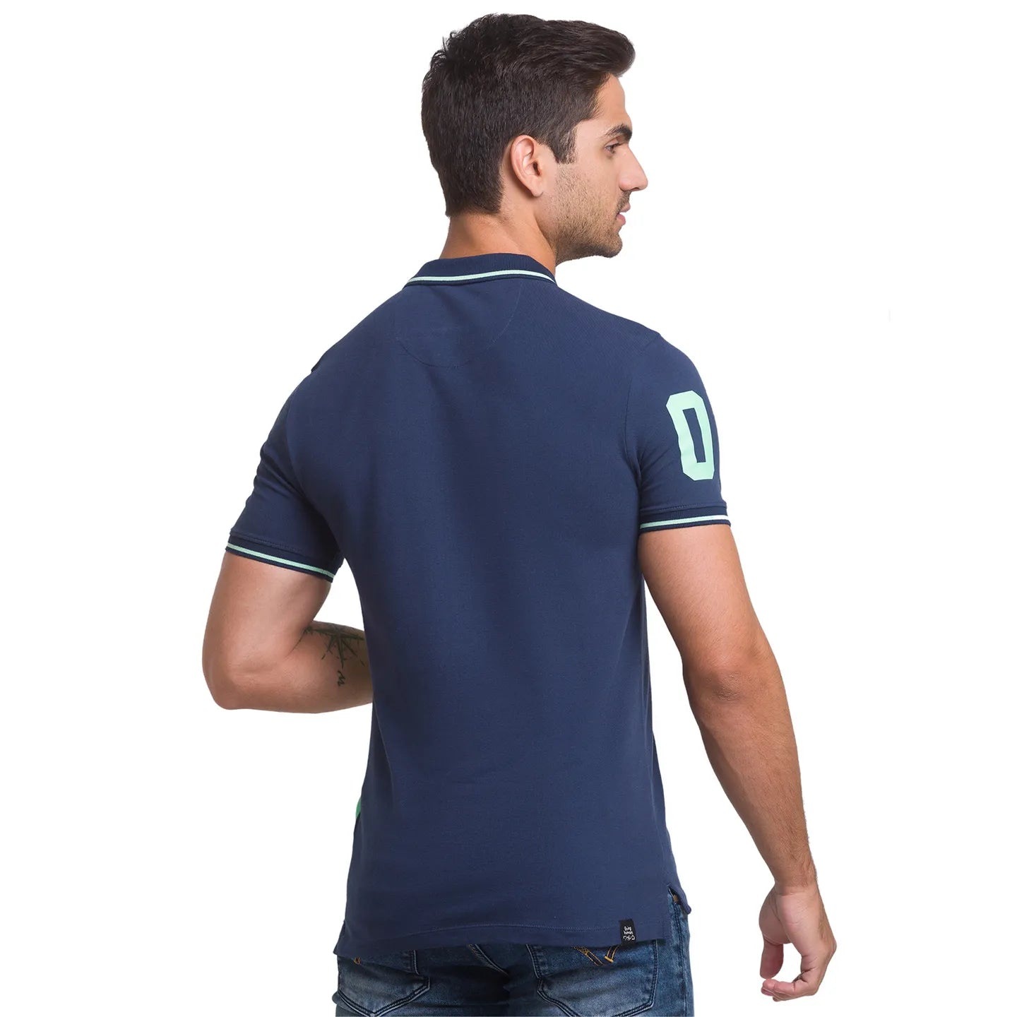 Being Human Clothing Men Slim Fit Polo Neck T-Shirts-Ocean Blue