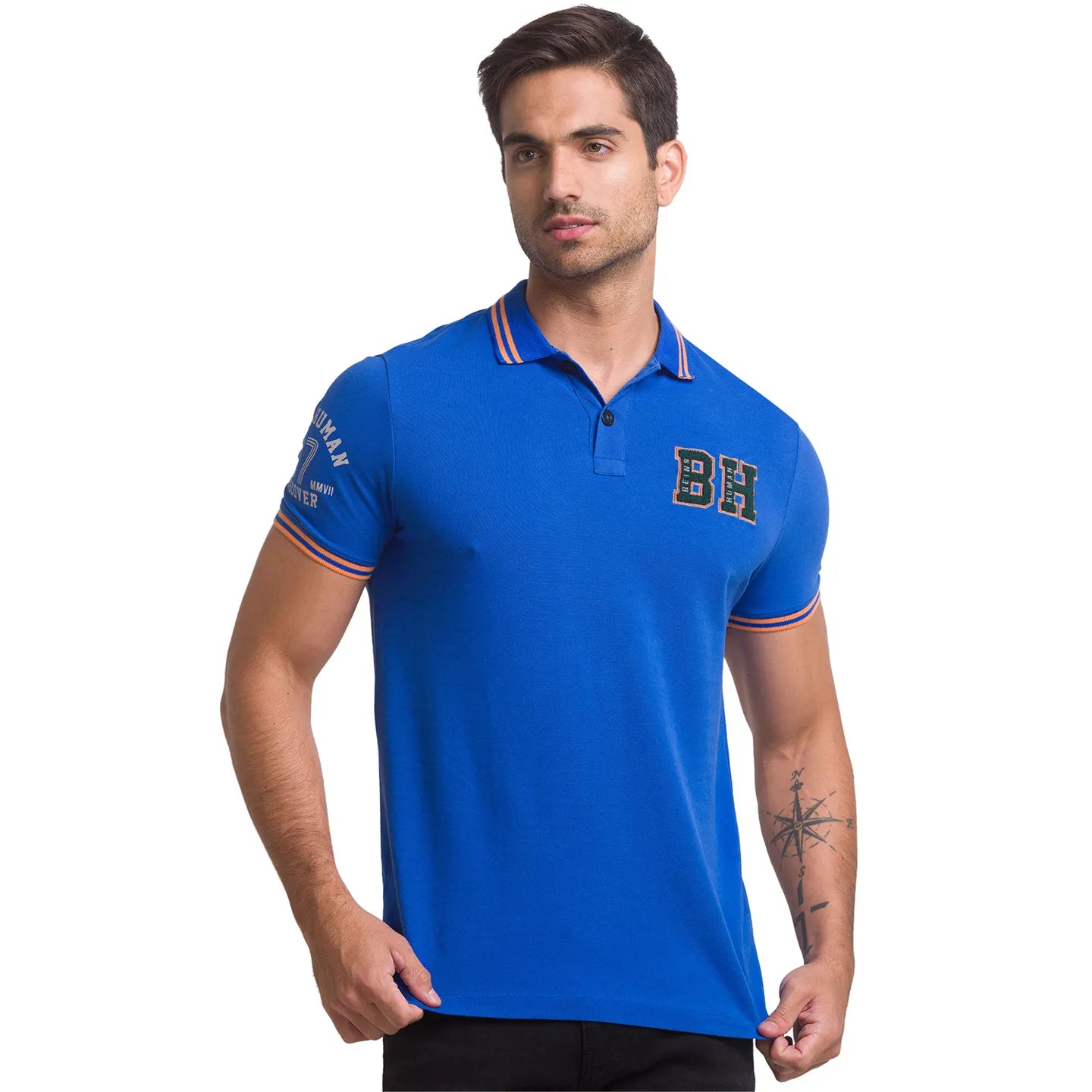 Being Human Clothing Men Slim Fit Polo Neck T-Shirts-Classic Blue