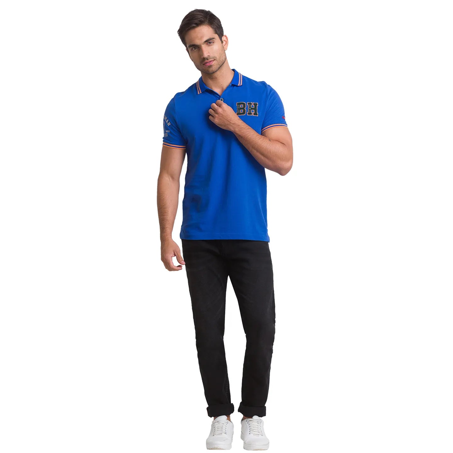Being Human Clothing Men Slim Fit Polo Neck T-Shirts-Classic Blue