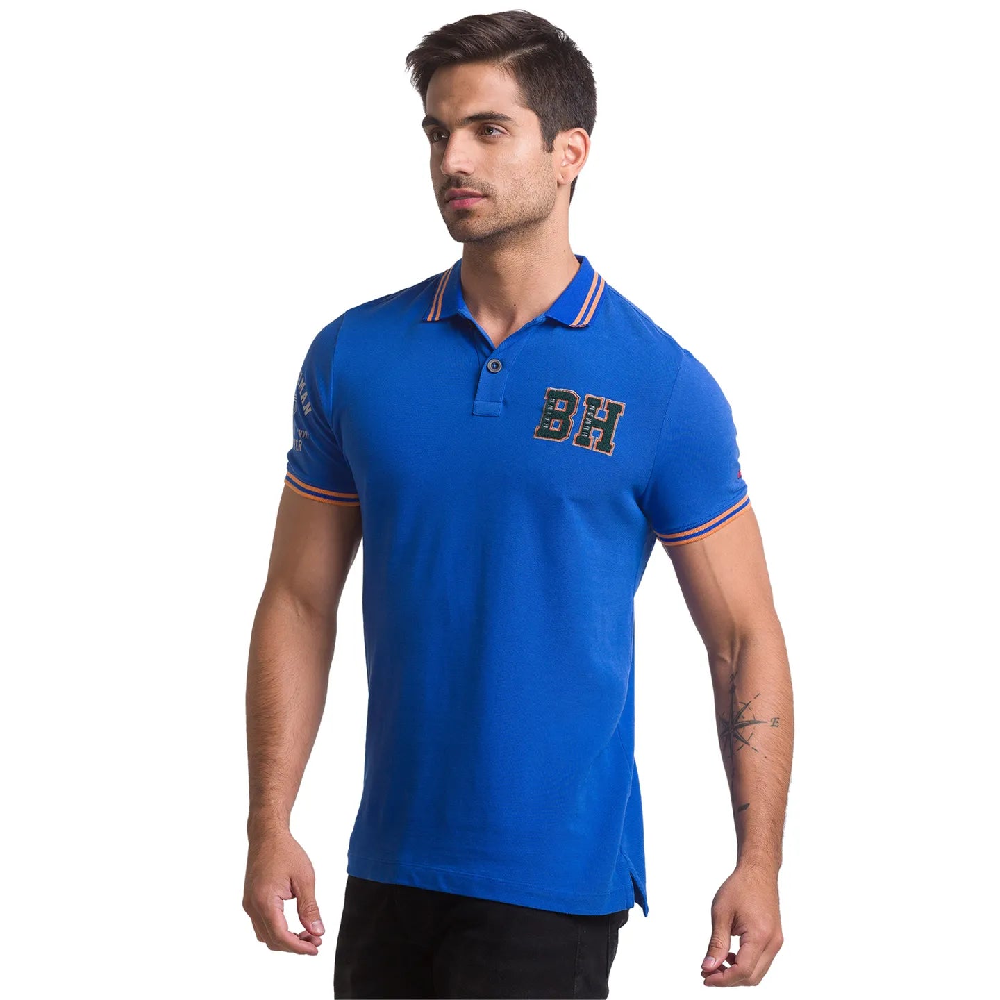 Being Human Clothing Men Slim Fit Polo Neck T-Shirts-Classic Blue