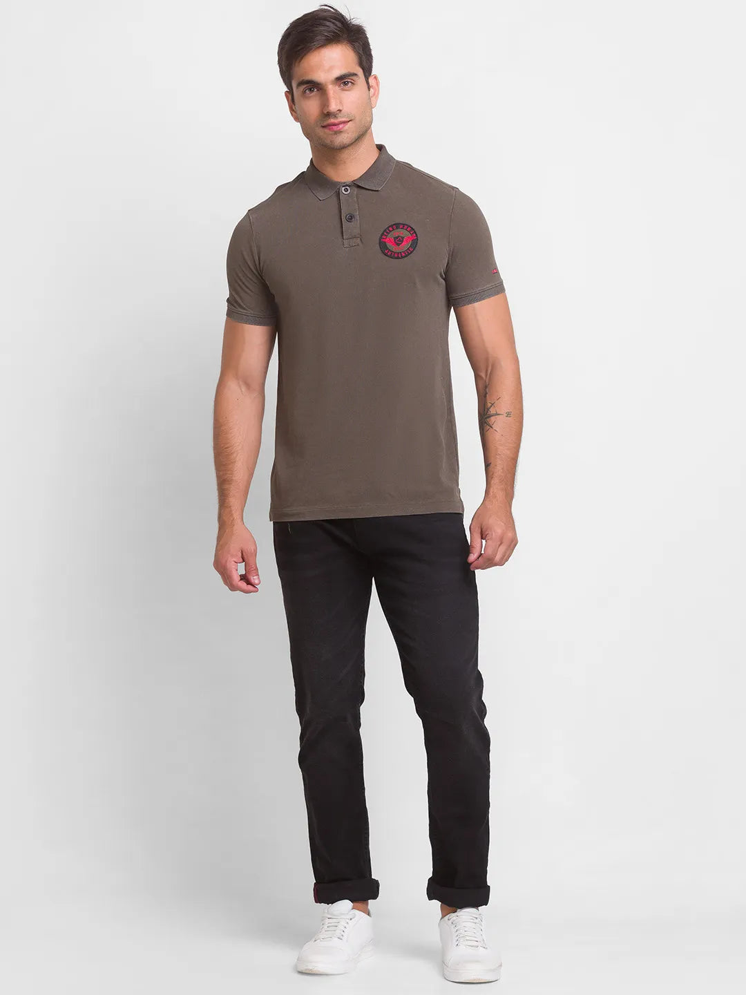 Being Human Clothing Men Slim Fit Polo Neck T-Shirts-Dark Olive