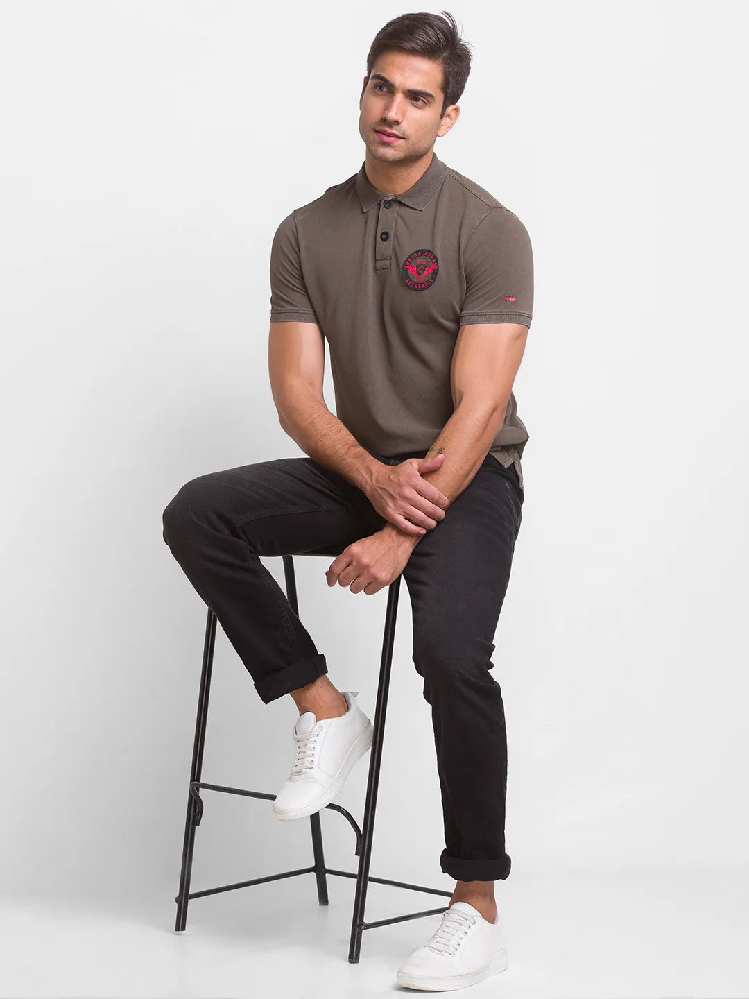 Being Human Clothing Men Slim Fit Polo Neck T-Shirts-Dark Olive