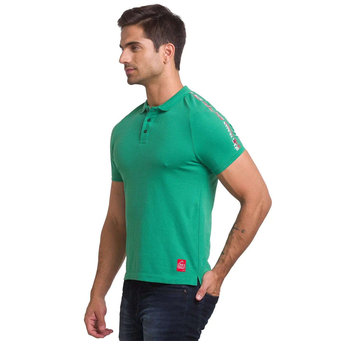 Being Human Clothing Men Regular Fit Polo Neck T-Shirts-Green