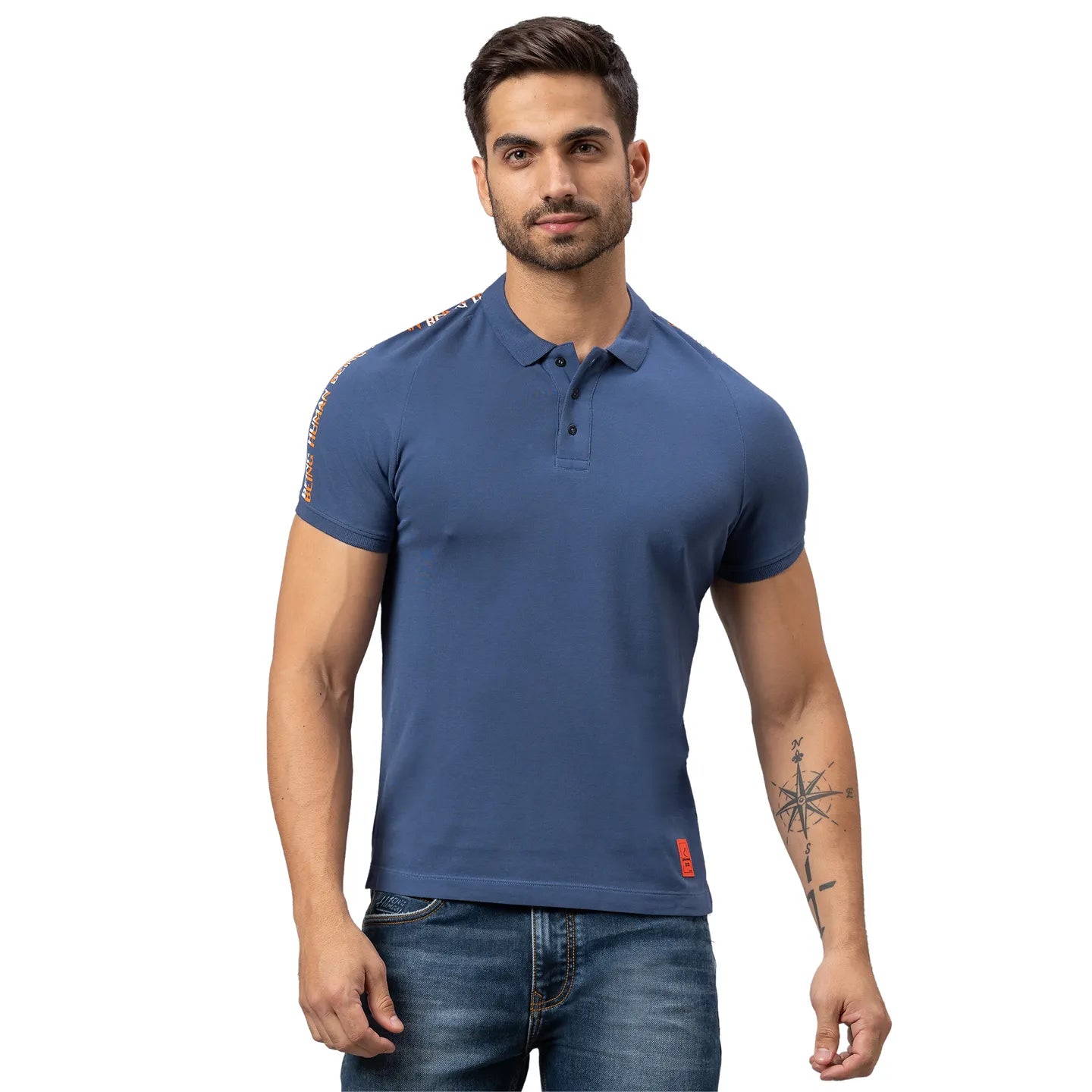Being Human Clothing Men Regular Fit Polo Neck T-Shirts-Ocean Blue