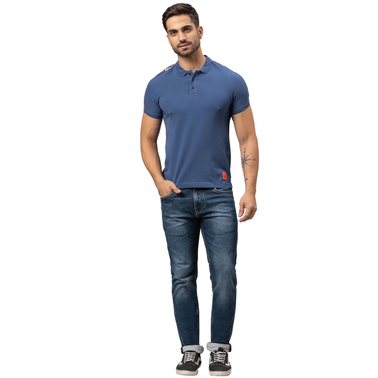 Being Human Clothing Men Regular Fit Polo Neck T-Shirts-Ocean Blue