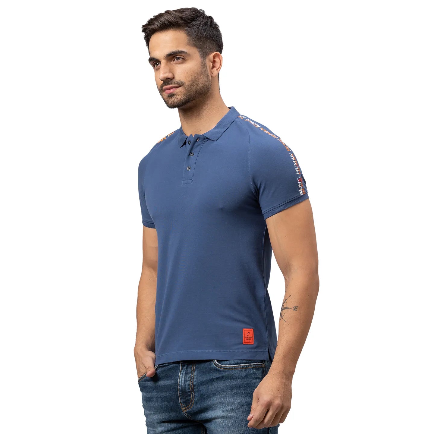 Being Human Clothing Men Regular Fit Polo Neck T-Shirts-Ocean Blue