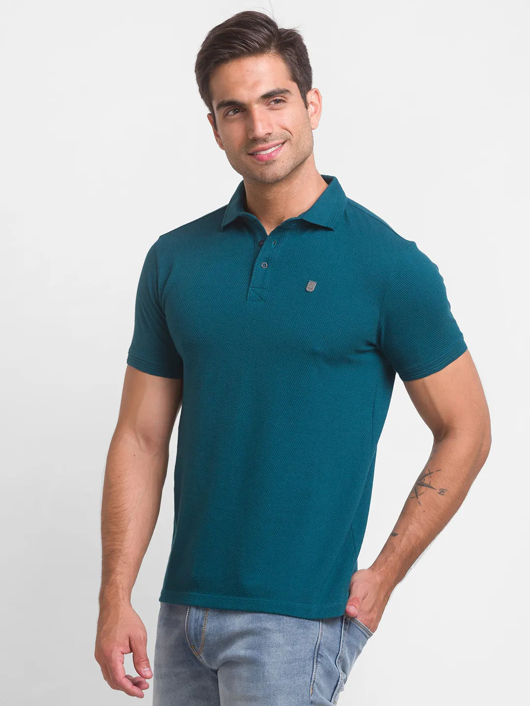 Being Human Clothing Men Regular Fit Polo Neck T-Shirts-Forest Green