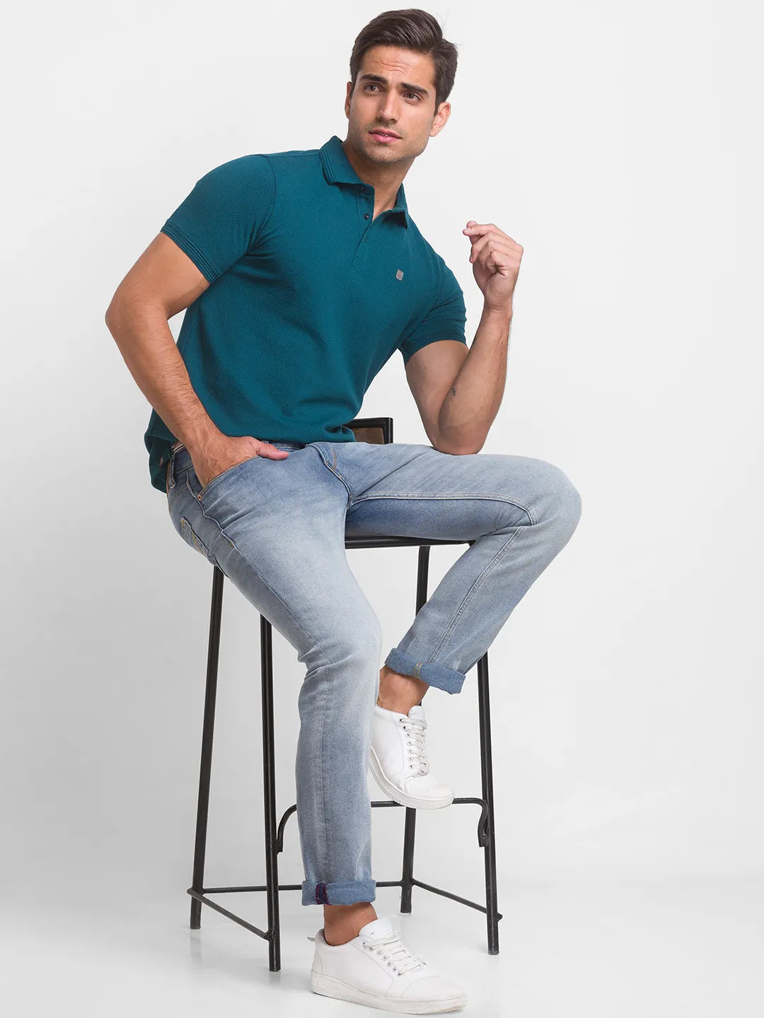 Being Human Clothing Men Regular Fit Polo Neck T-Shirts-Forest Green