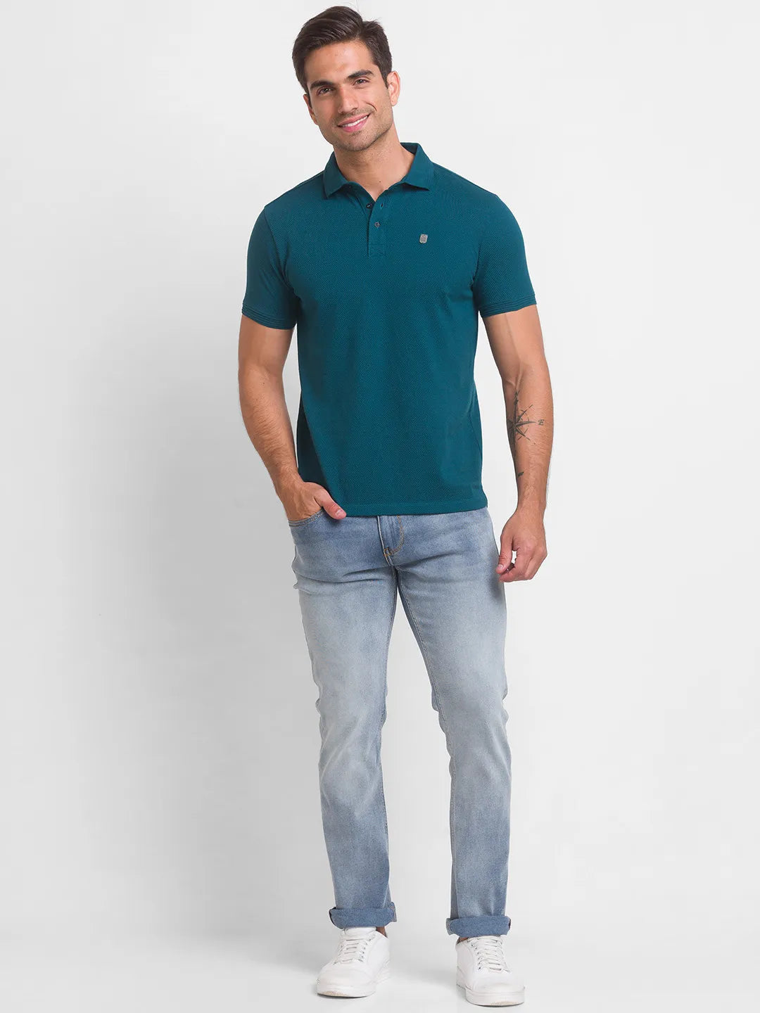 Being Human Clothing Men Regular Fit Polo Neck T-Shirts-Forest Green