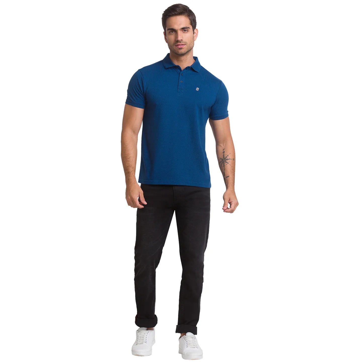 Being Human Clothing Men Regular Fit Polo Neck T-Shirts-Ocean Blue