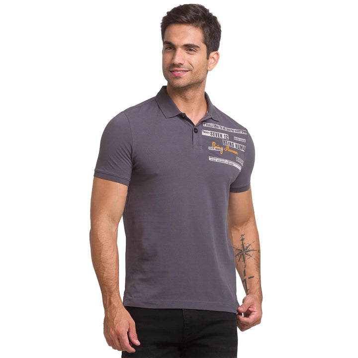 Grey Slim Straight Fit Men's Polo T-Shirt