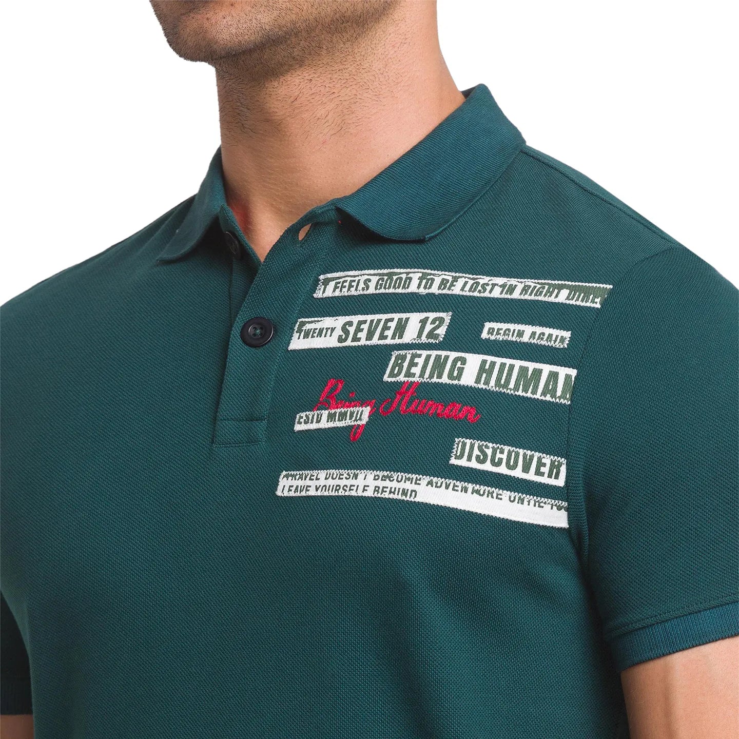 Green Slim Straight Fit Men's Polo T-Shirt by Being Human Clothing