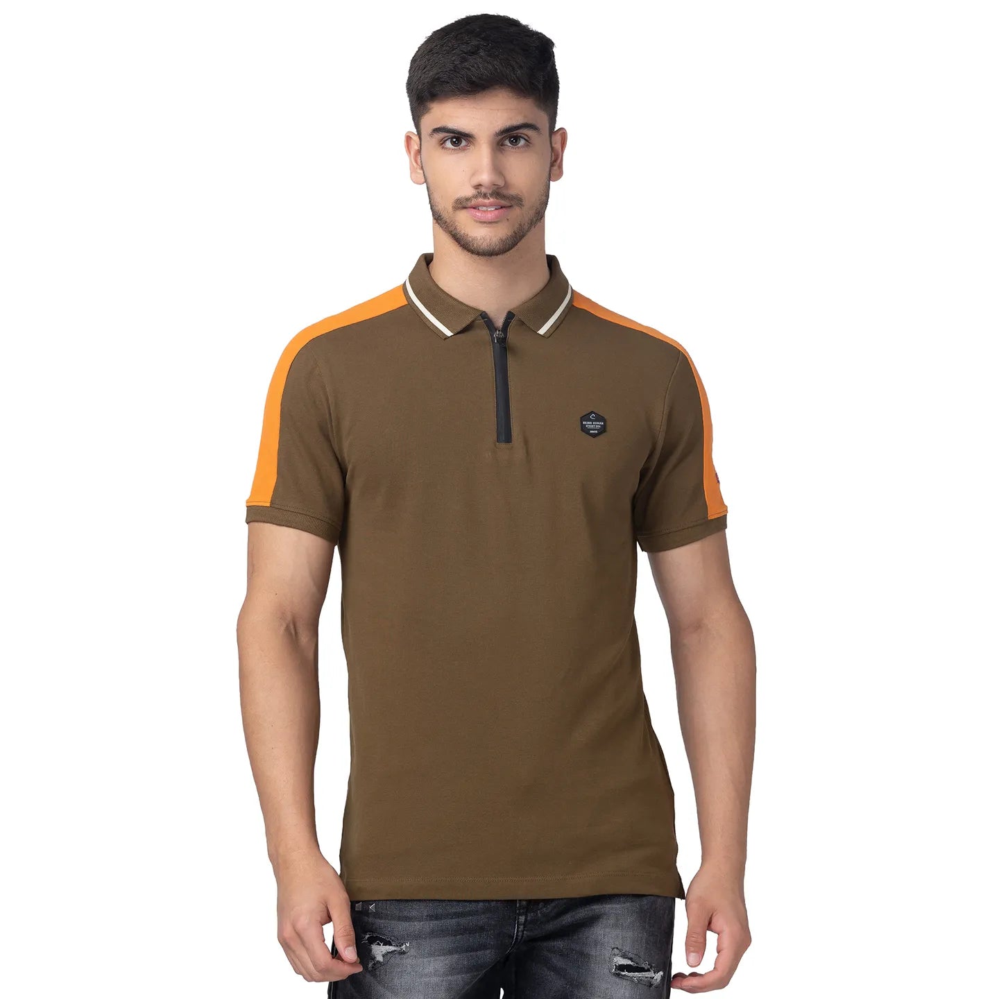 Being Human Clothing Men Regular Fit Polo Neck T-Shirts-Dk.Olive