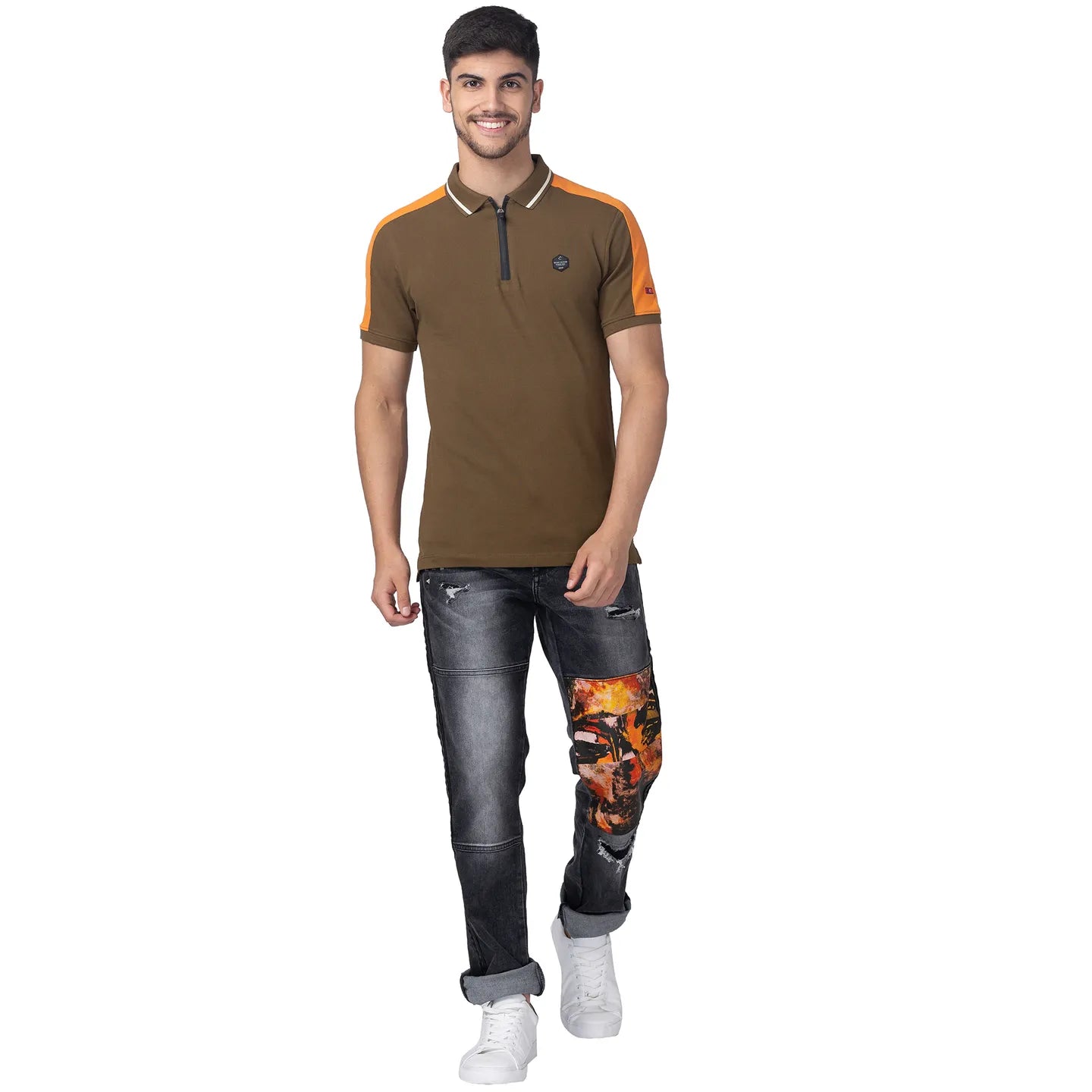 Being Human Clothing Men Regular Fit Polo Neck T-Shirts-Dk.Olive