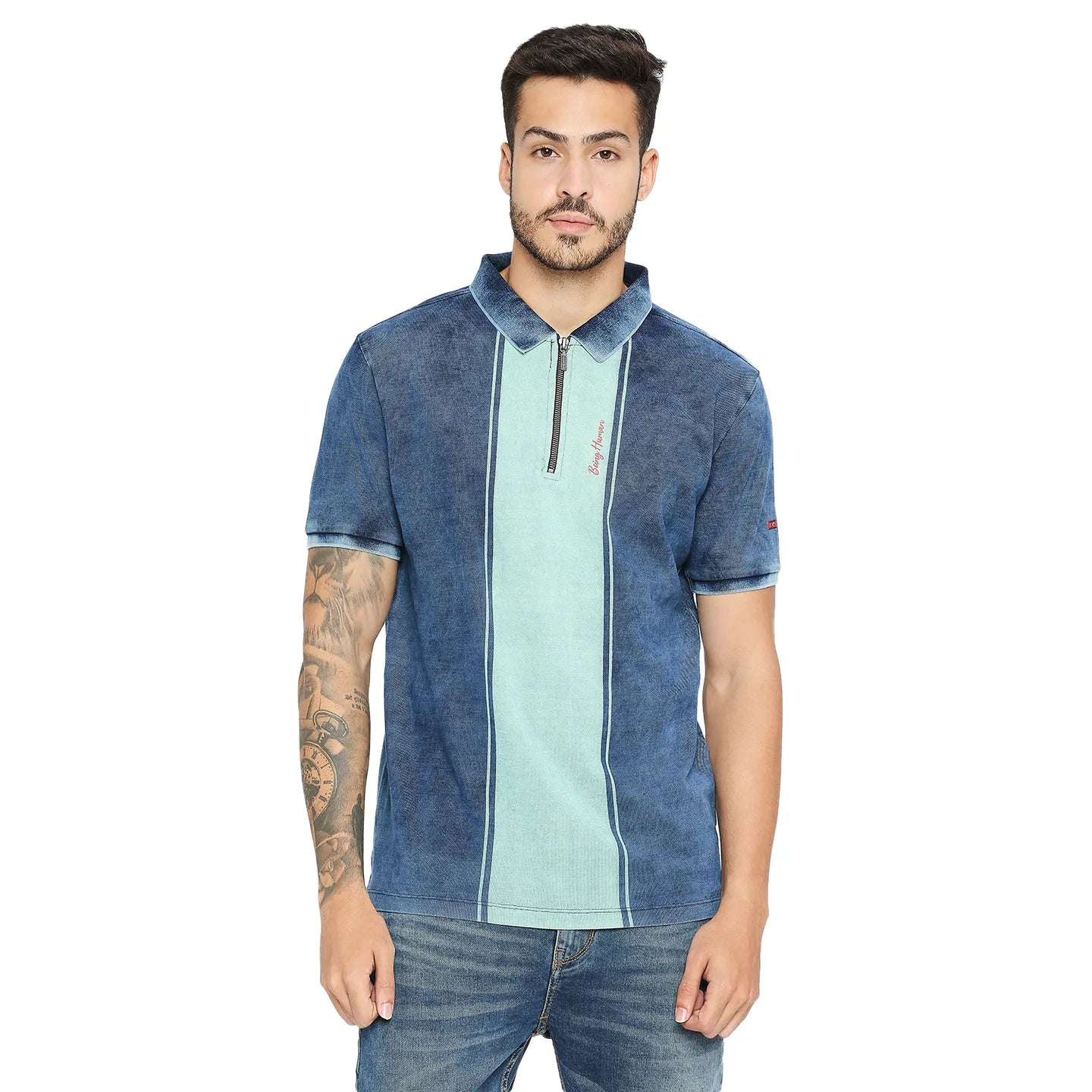 Being Human Clothing Men Regular Fit Polo Neck T-Shirts-Indigo