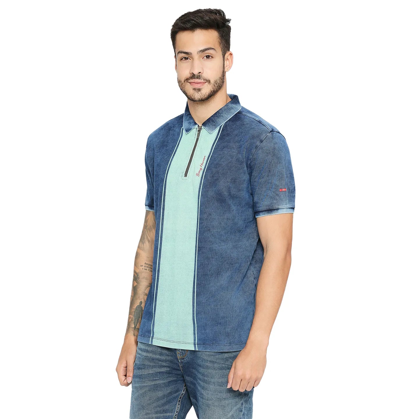 Being Human Clothing Men Regular Fit Polo Neck T-Shirts-Indigo