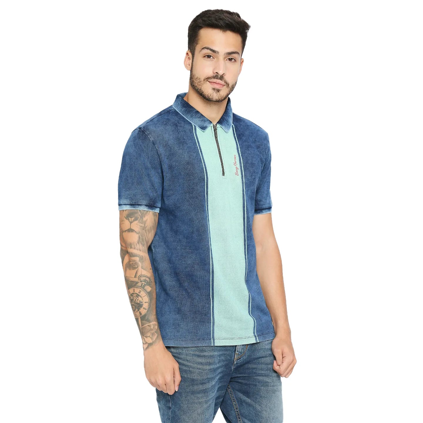 Being Human Clothing Men Regular Fit Polo Neck T-Shirts-Indigo