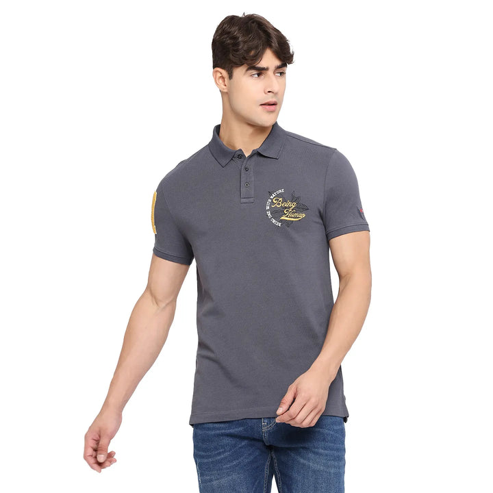 Grey Slim Straight Fit Men's Polo T-Shirt