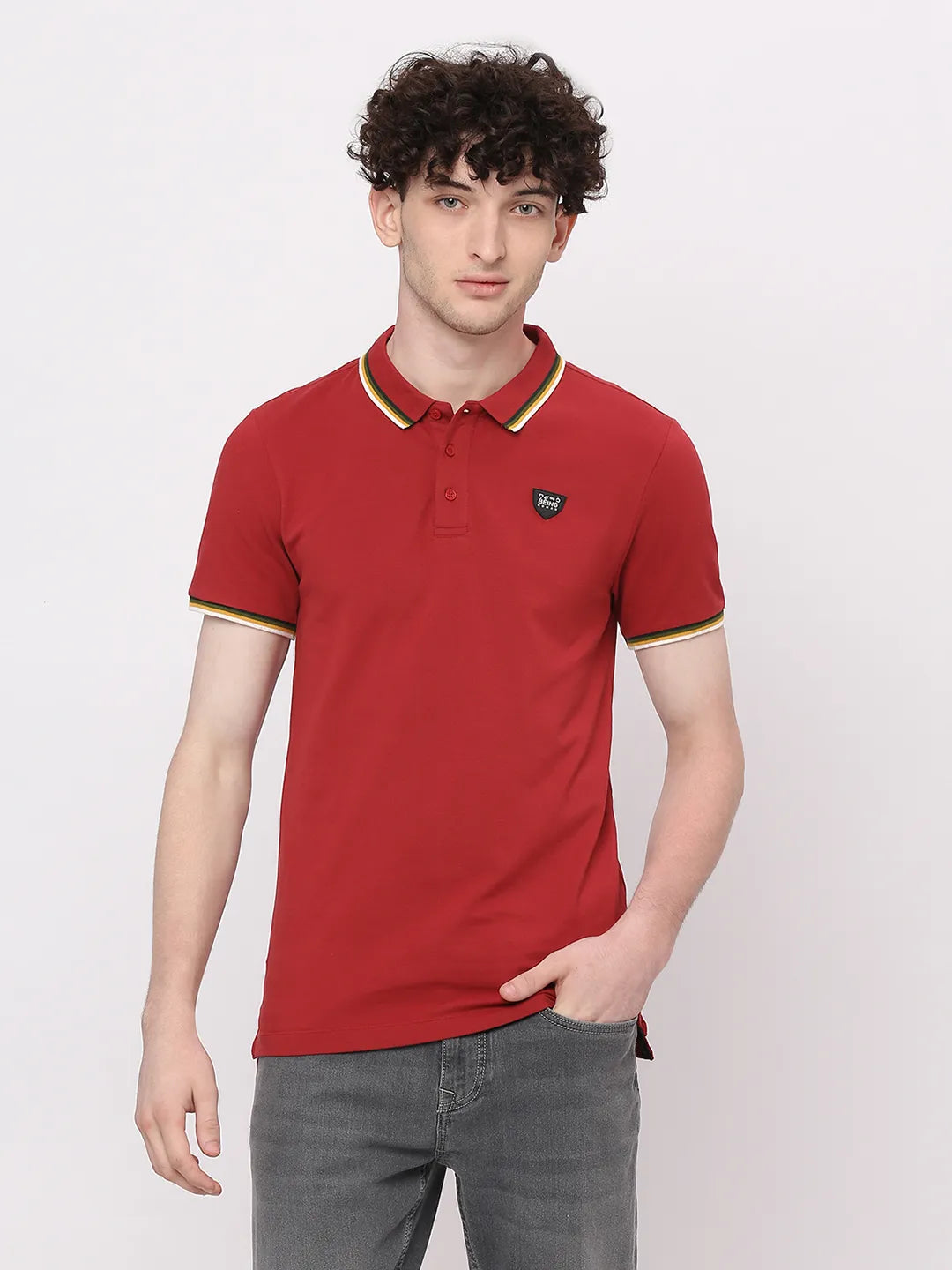 Being Human Clothing Men Regular Fit Polo Neck T-Shirts-Brick