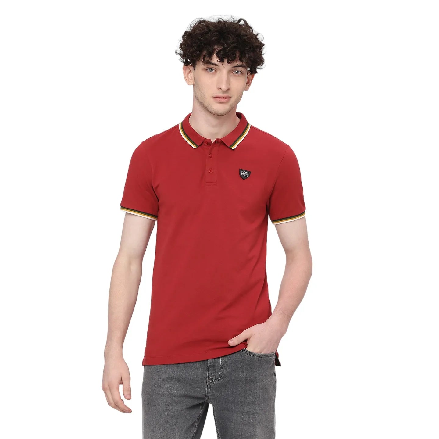 Being Human Clothing Men Regular Fit Polo Neck T-Shirts-Brick