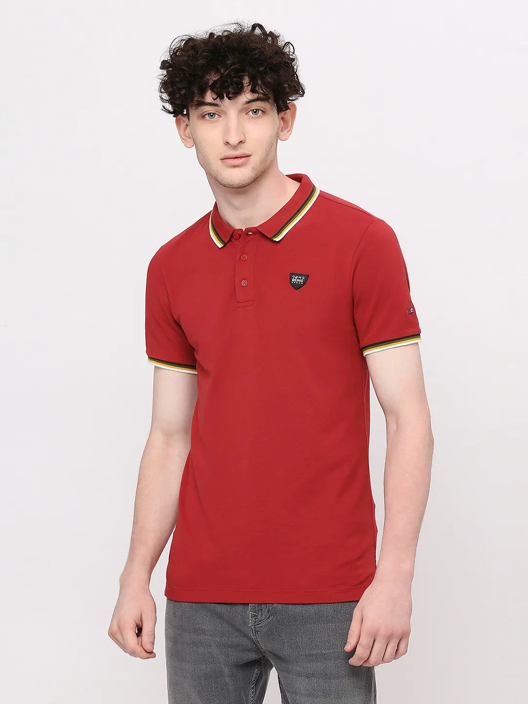 Being Human Clothing Men Regular Fit Polo Neck T-Shirts-Brick