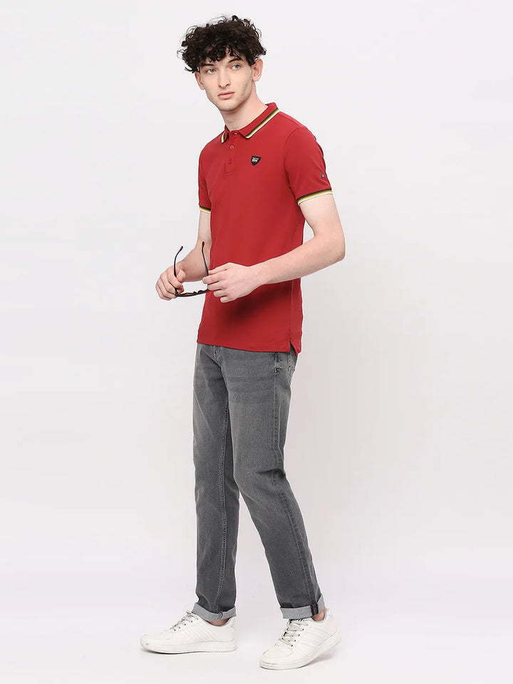 Red Regular Fit Men's Polo T-Shirt by Being Human Clothing
