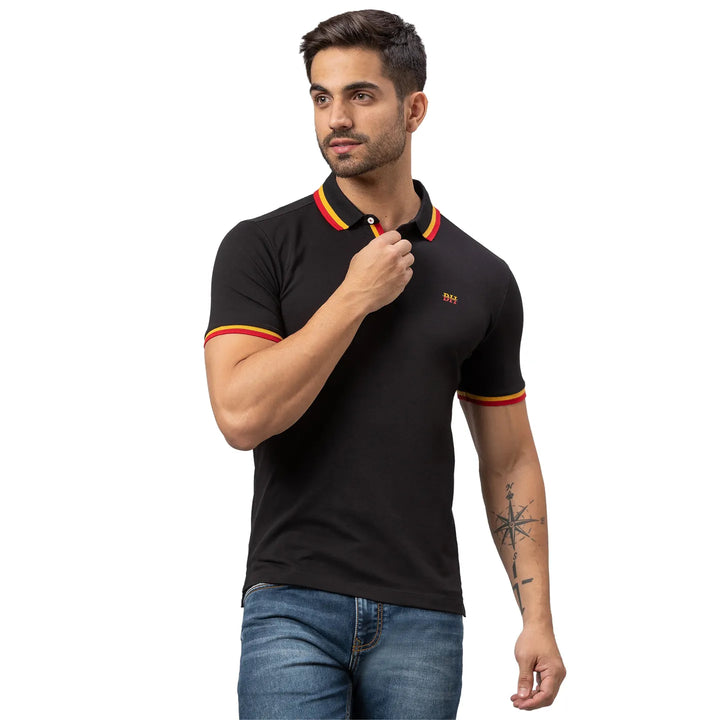 Black Regular Fit Men's Polo T-shirt