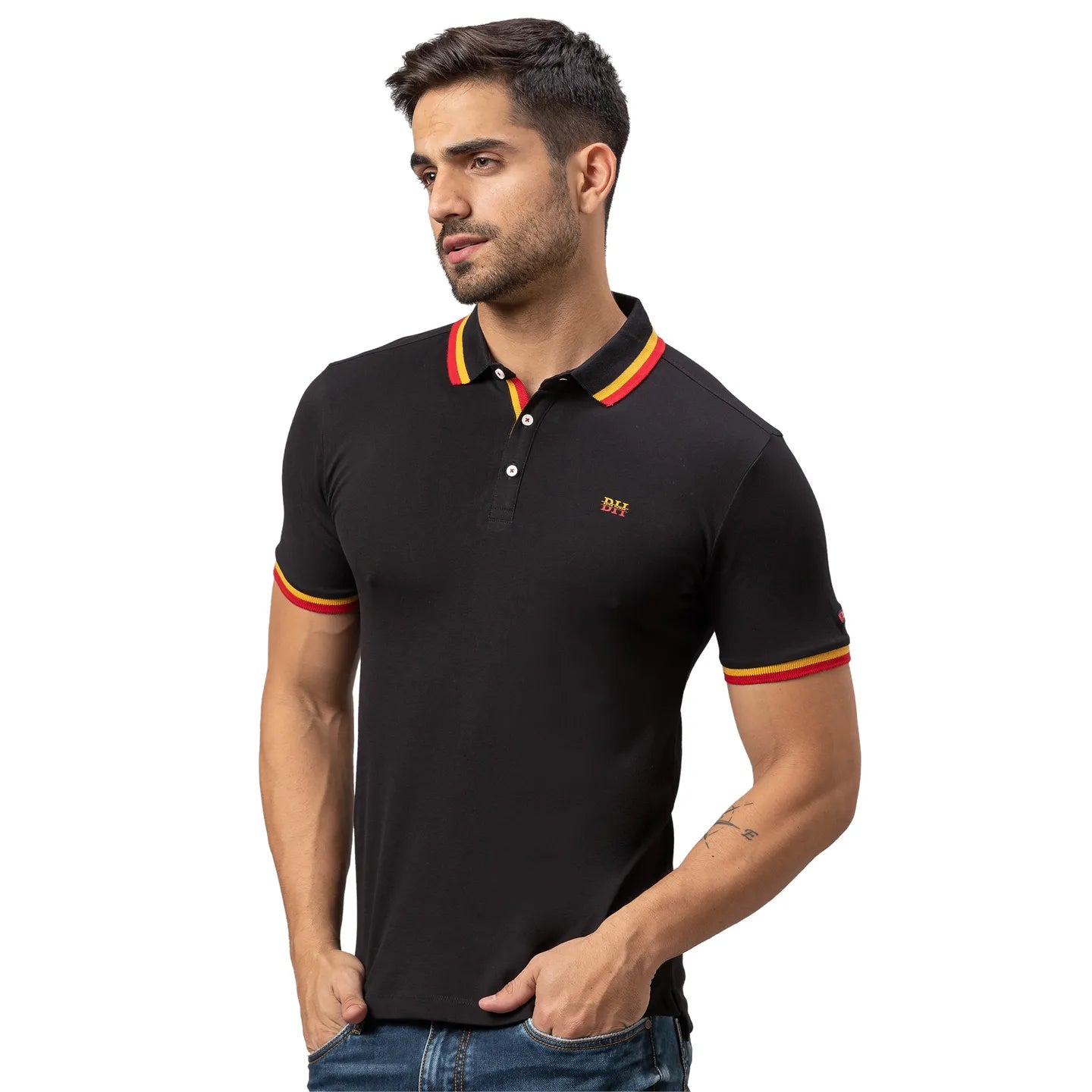 Being Human Clothing Men Regular Fit Polo Neck T-Shirts-Black