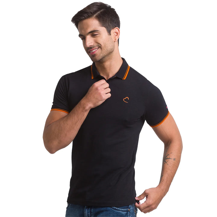 Black Regular Fit Men's Polo T-shirt