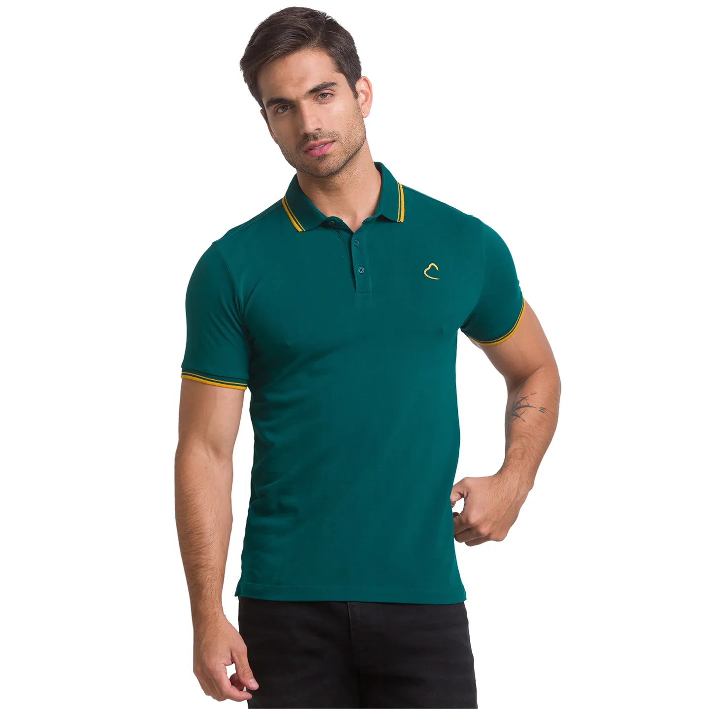 Being Human Clothing Men Regular Fit Polo Neck T-Shirts-Forest Green