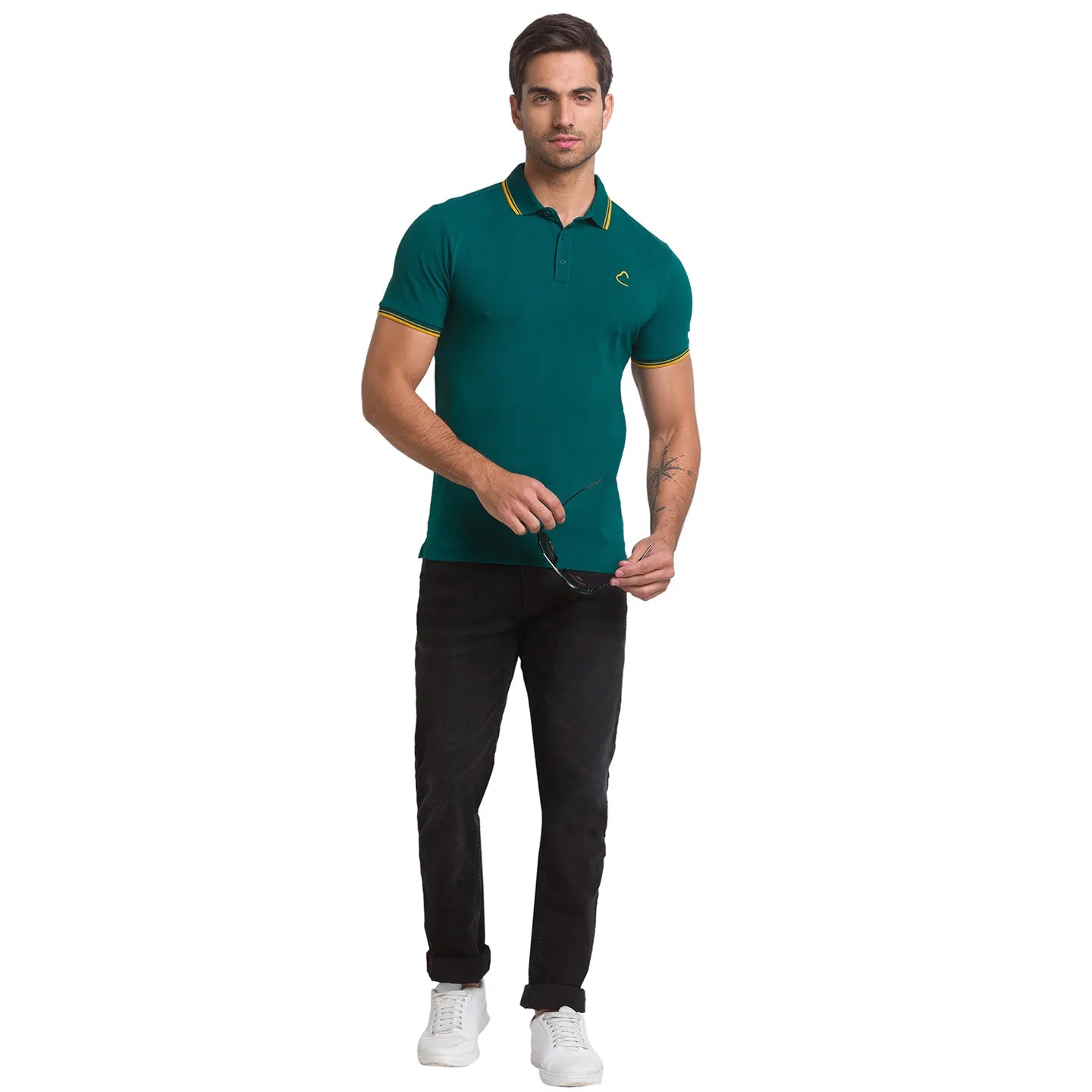 Being Human Clothing Men Regular Fit Polo Neck T-Shirts-Forest Green
