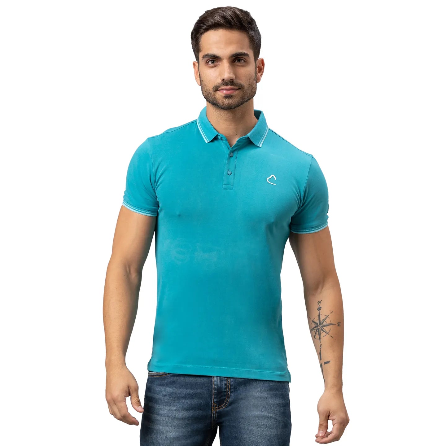 Being Human Clothing Men Regular Fit Polo Neck T-Shirts-Turquoise