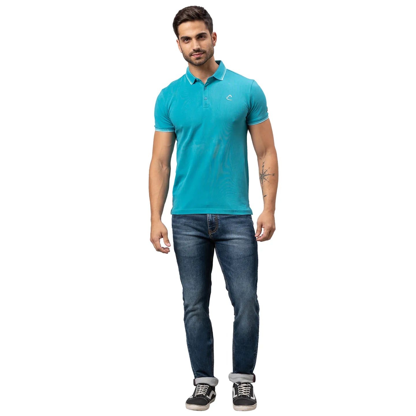 Being Human Clothing Men Regular Fit Polo Neck T-Shirts-Turquoise