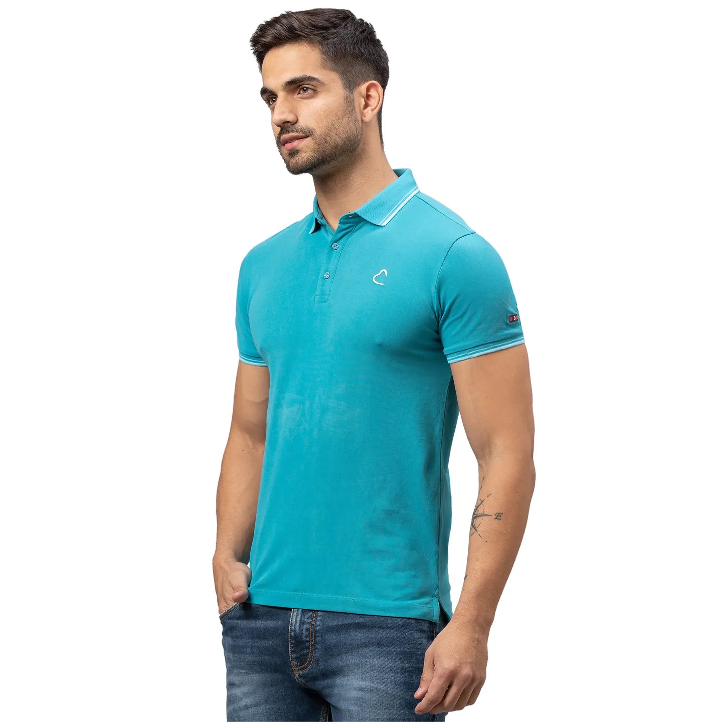 Being Human Clothing Men Regular Fit Polo Neck T-Shirts-Turquoise