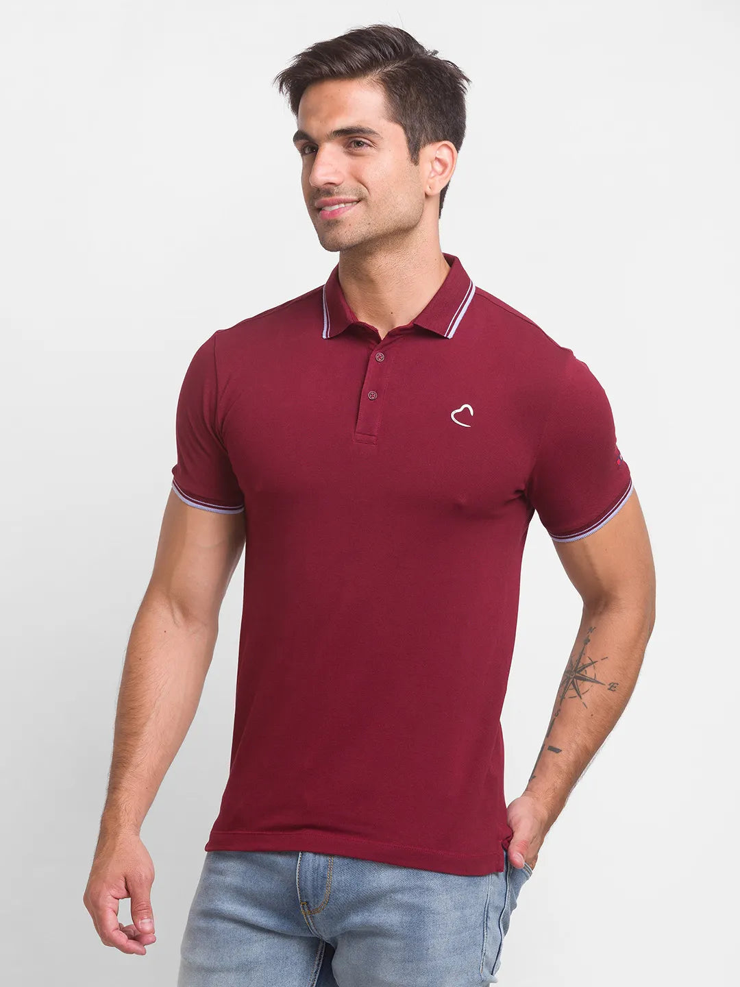 Being Human Clothing Men Regular Fit Polo Neck T-Shirts-Wine