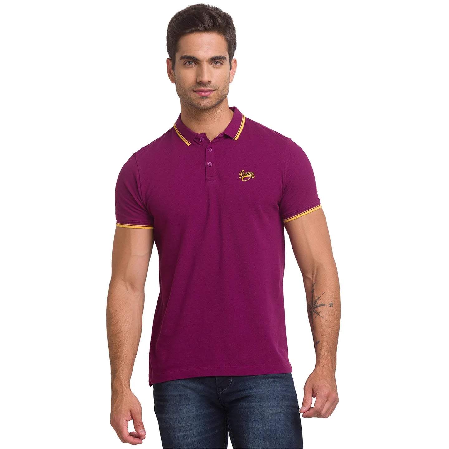 Being Human Clothing Men Regular Fit Polo Neck T-Shirts-Maroon