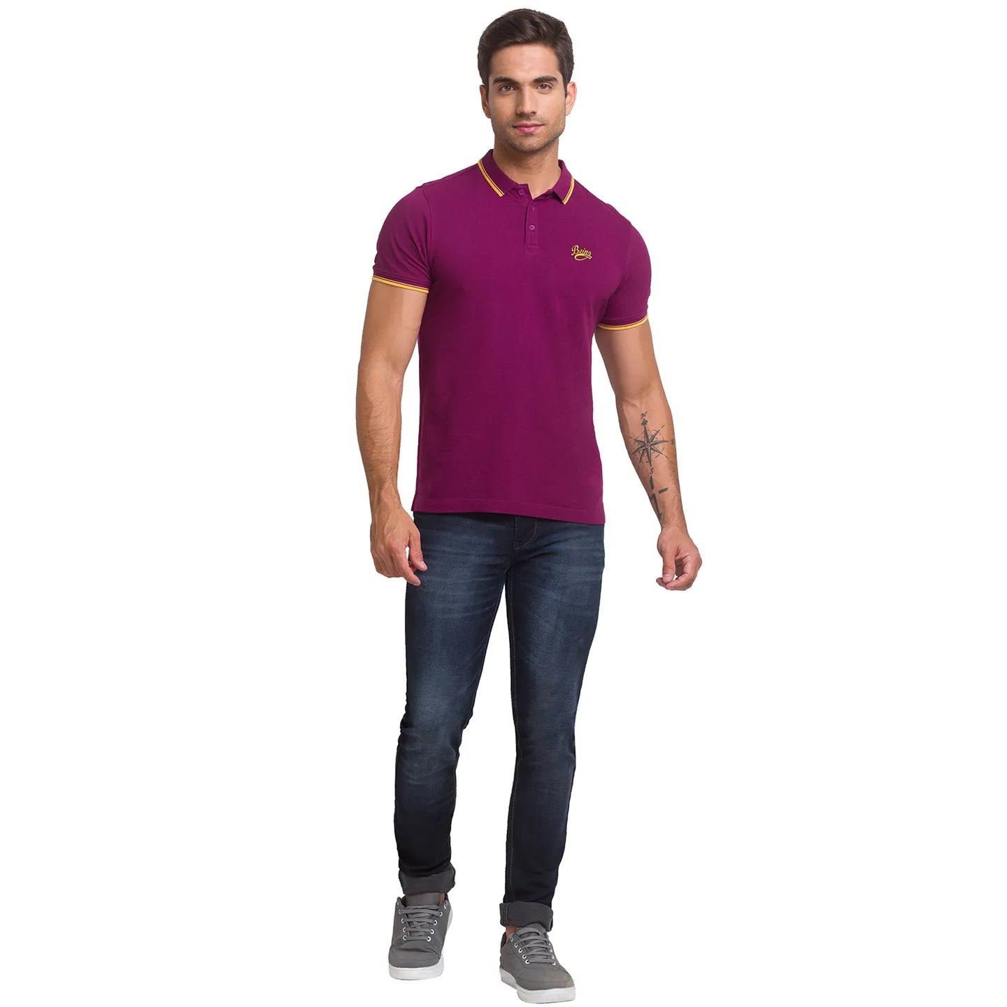 Being Human Clothing Men Regular Fit Polo Neck T-Shirts-Maroon