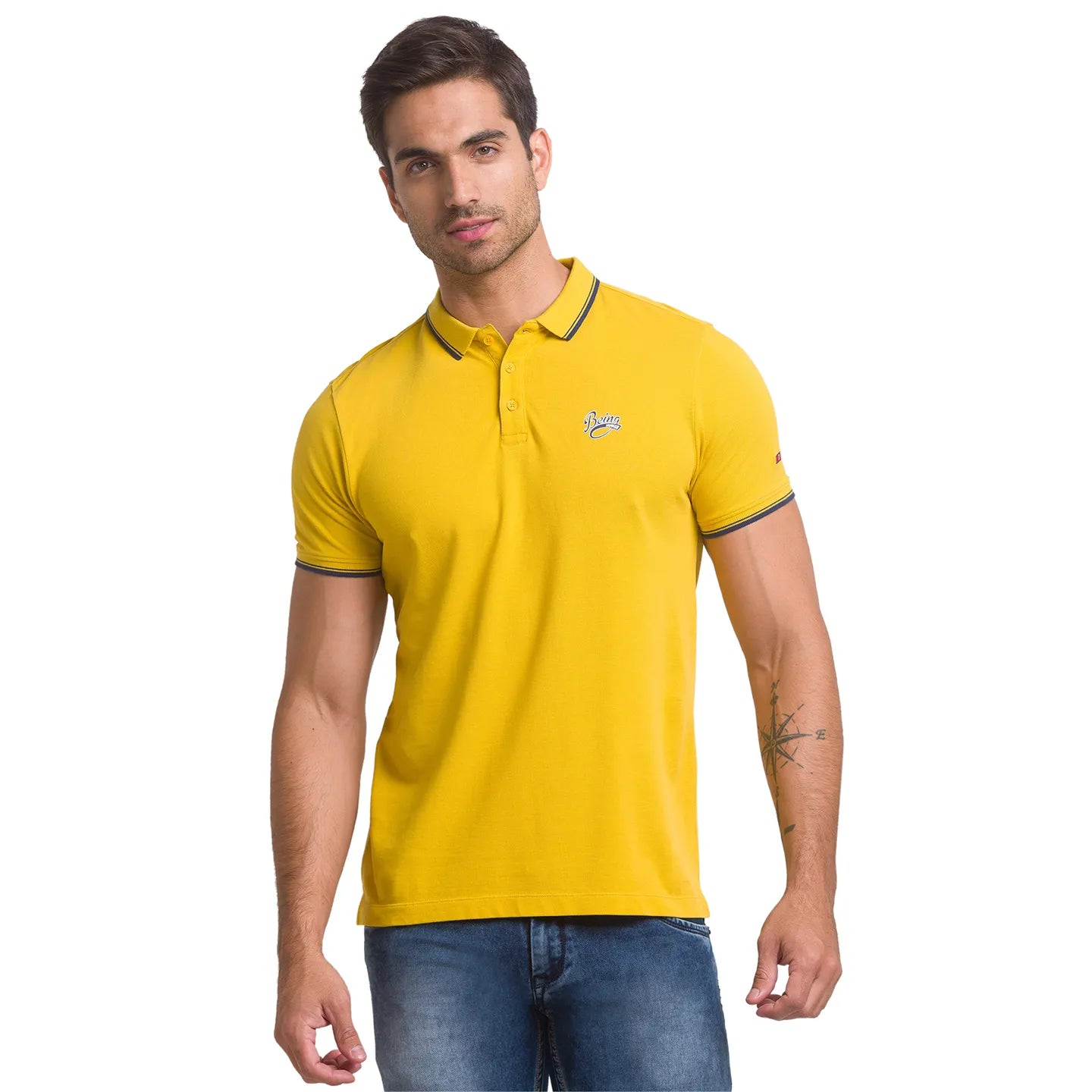 Being Human Clothing Men Regular Fit Polo Neck T-Shirts-Yellow