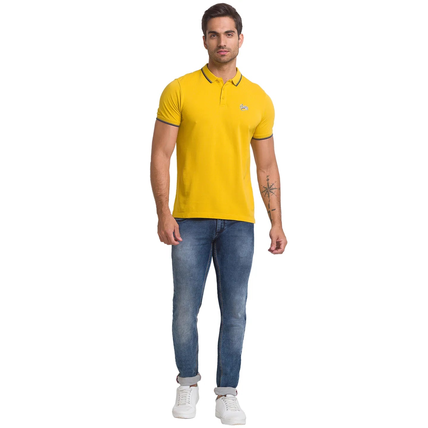 Being Human Clothing Men Regular Fit Polo Neck T-Shirts-Yellow