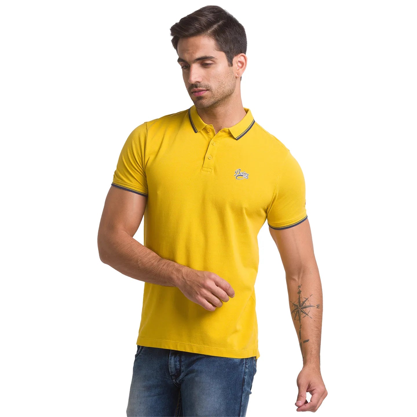 Being Human Clothing Men Regular Fit Polo Neck T-Shirts-Yellow