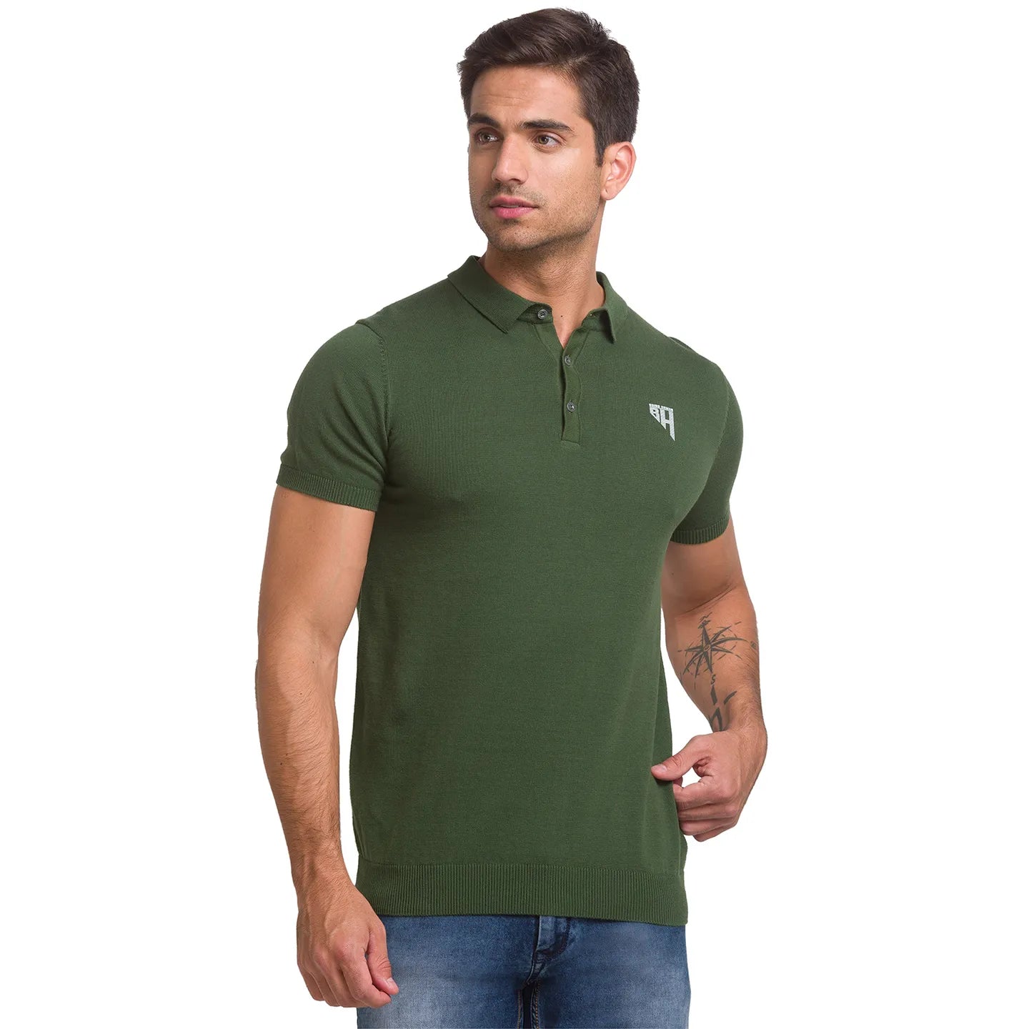 Being Human Clothing Men Regular Fit Polo Neck T-Shirts-Army Green