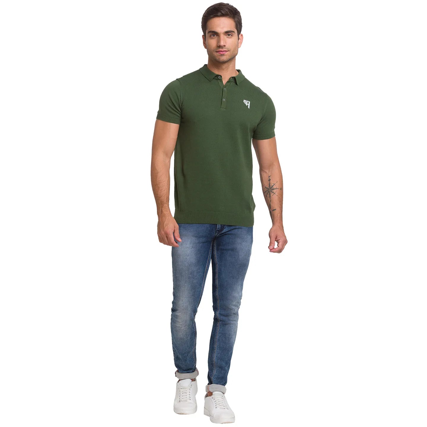 Being Human Clothing Men Regular Fit Polo Neck T-Shirts-Army Green