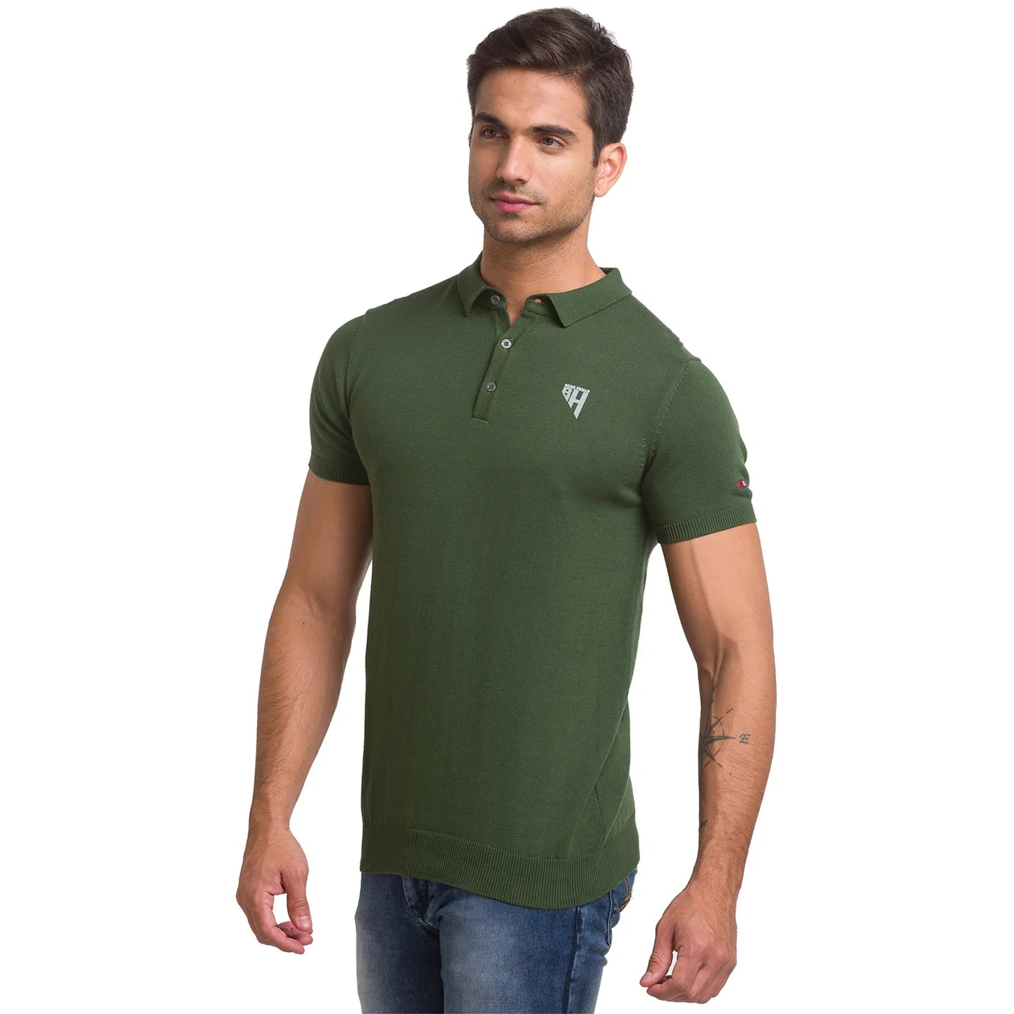 Being Human Clothing Men Regular Fit Polo Neck T-Shirts-Army Green