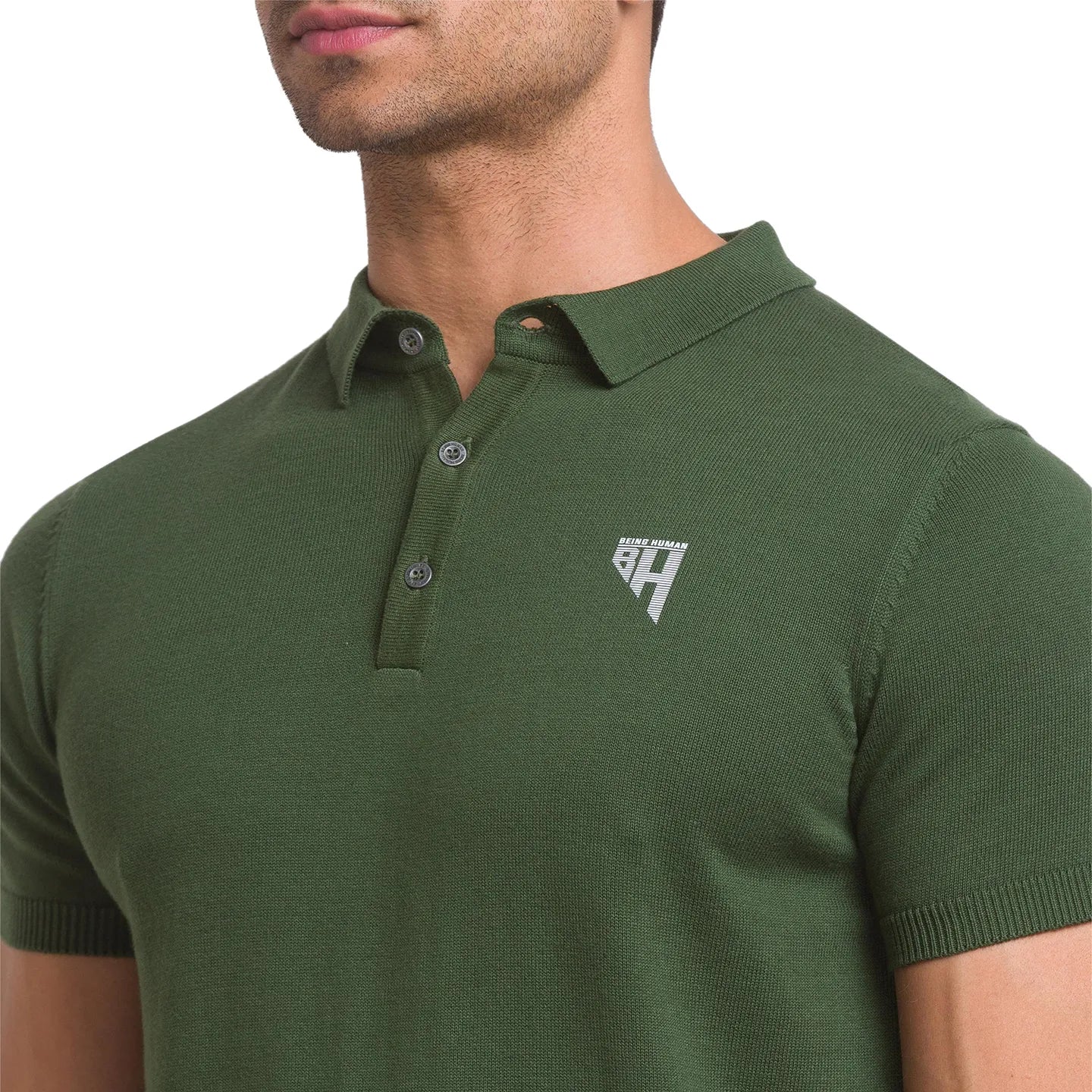 Being Human Clothing Men Regular Fit Polo Neck T-Shirts-Army Green