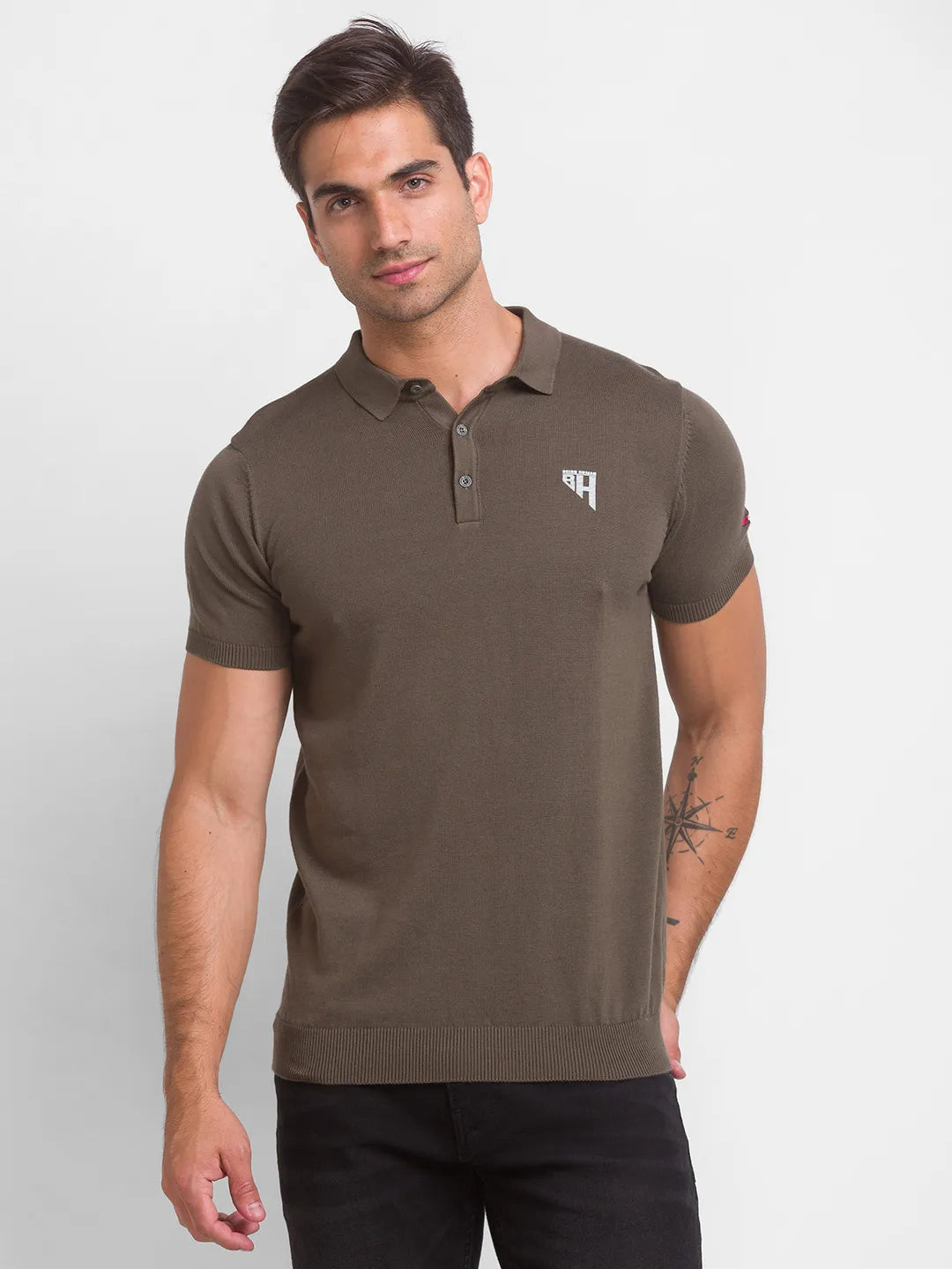 Being Human Clothing Men Regular Fit Polo Neck T-Shirts-Lt.Olive