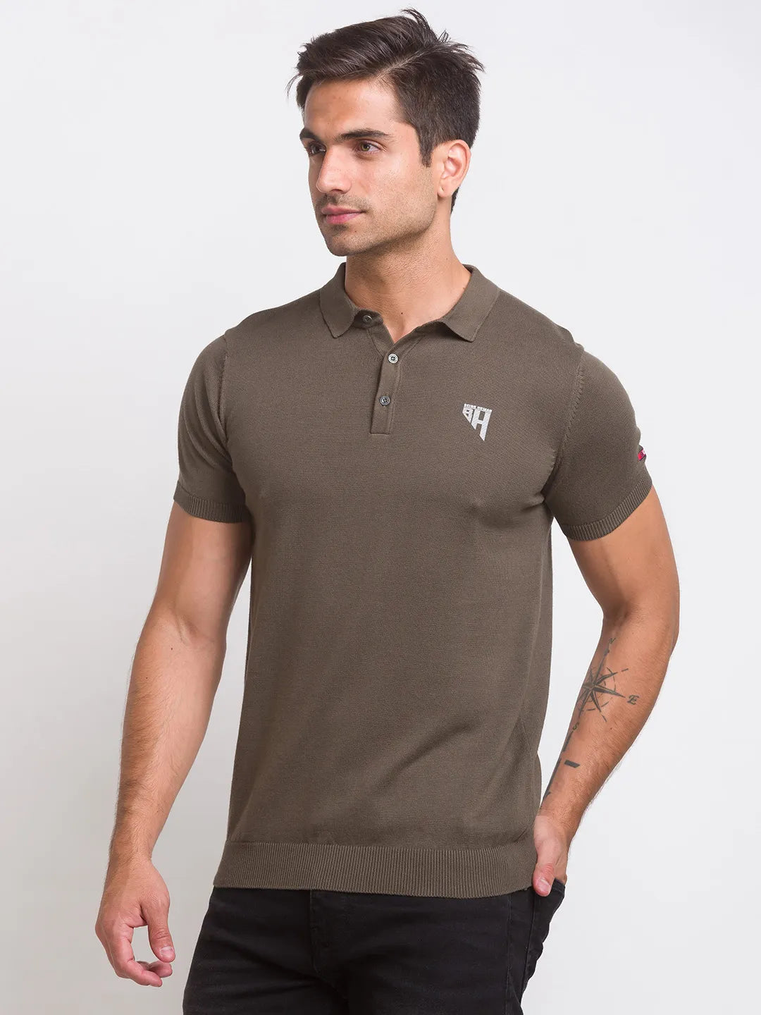 Being Human Clothing Men Regular Fit Polo Neck T-Shirts-Lt.Olive